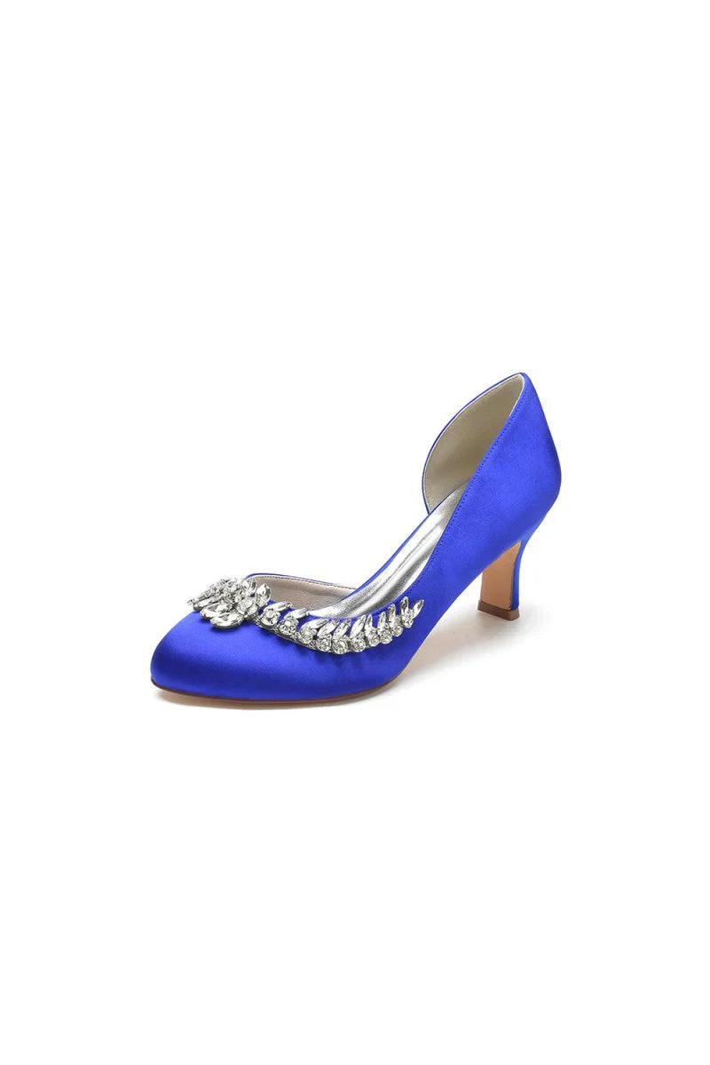 Round Toe Crystal Leaf Chunky Heels