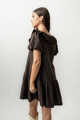 Tony Gingham Baby Doll Dress in Brown FINAL SALE
