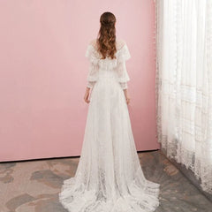 A Line Lace Appliques Illusion Neck Wedding Dresses