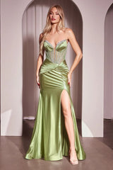 GINGER GOWN STRAPLESS LACE BODICE SATIN FITTED GOWN