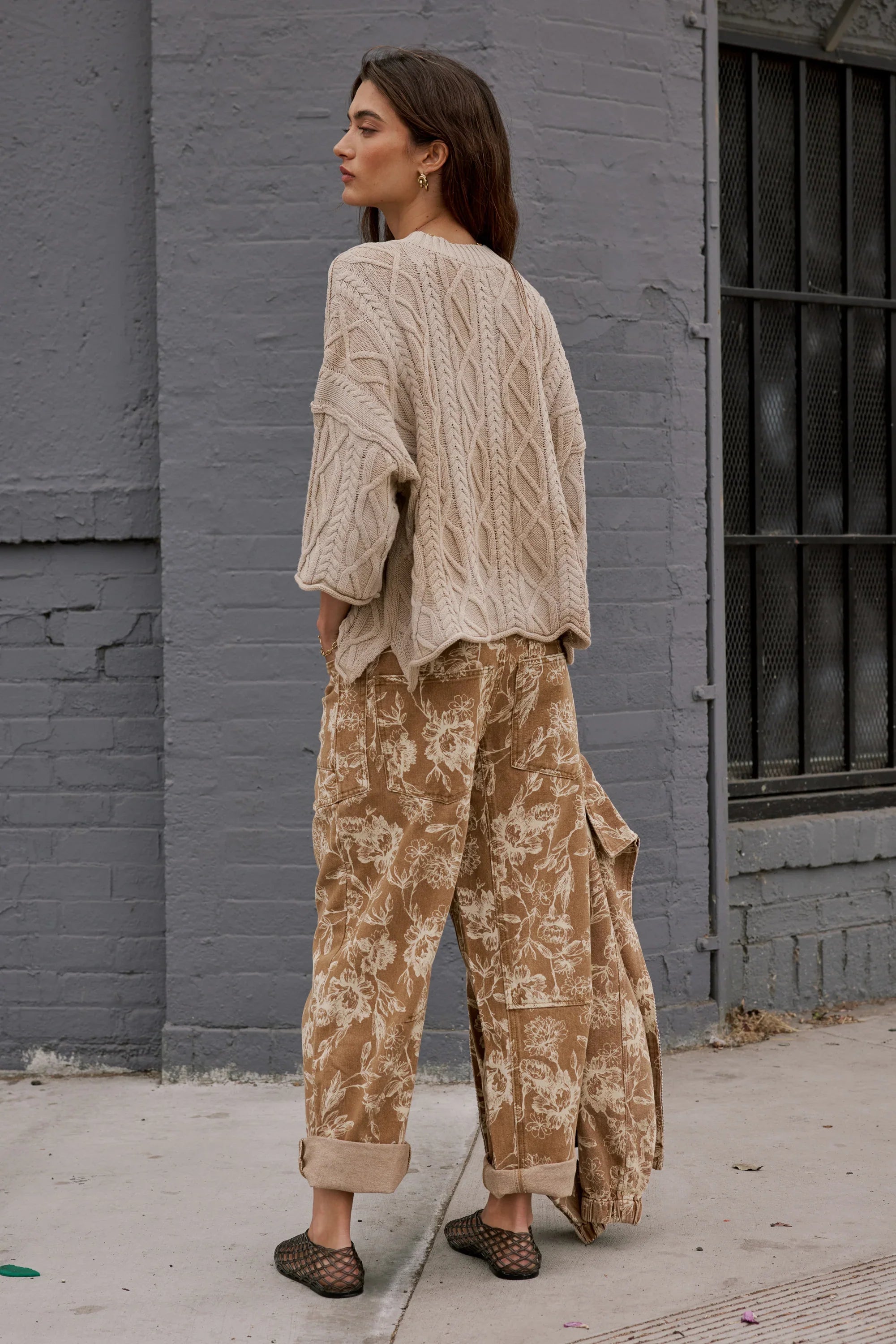 Raegan Cable Knit Sweater in Tan