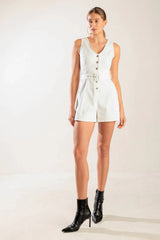 TAKE THE LEAD WHITE SLEEVELESS ROMPER