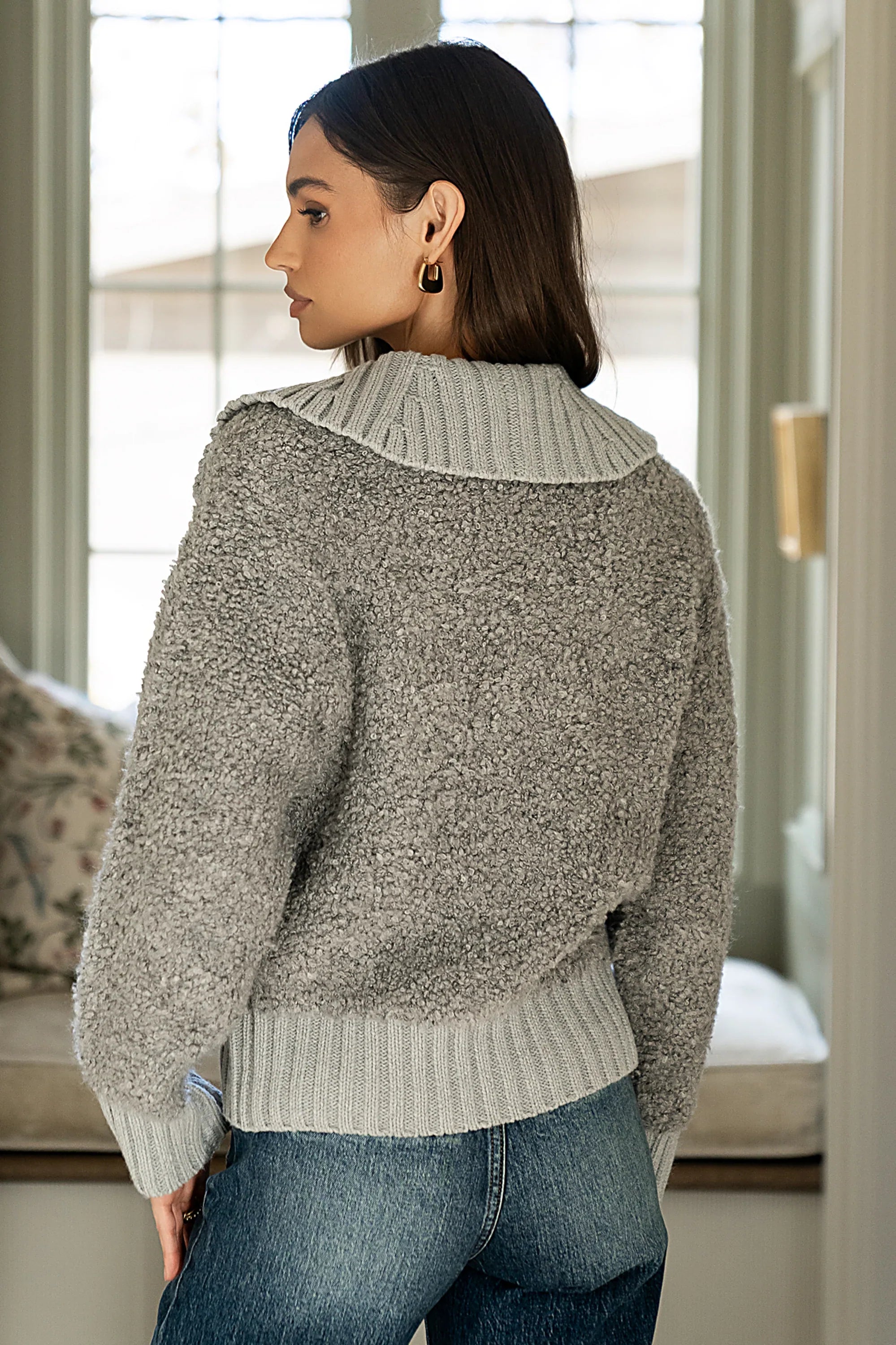 Jonah Collared Cardigan in Grey FINAL SALE