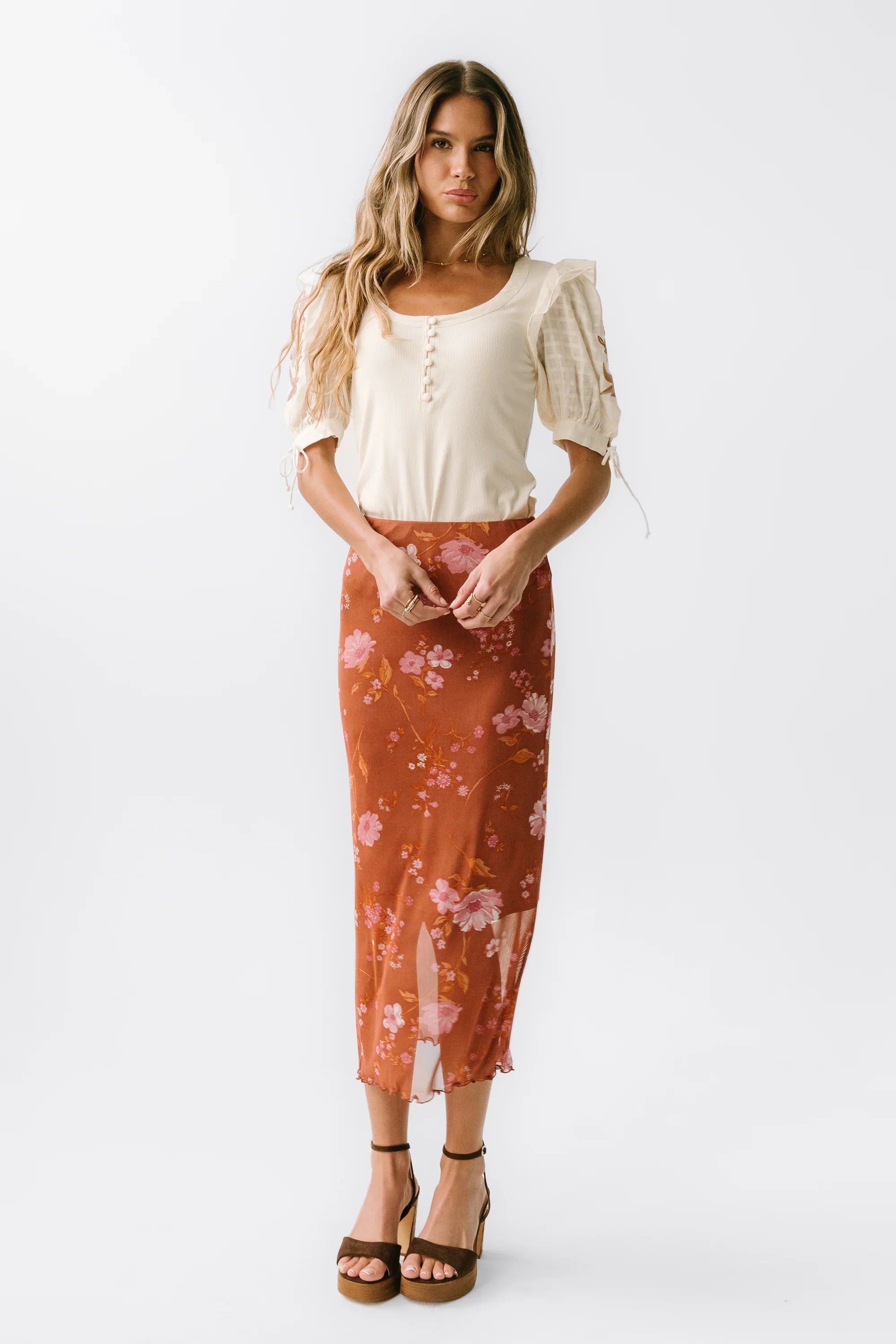 Carly Mesh Midi Skirt in Rust FINAL SALE