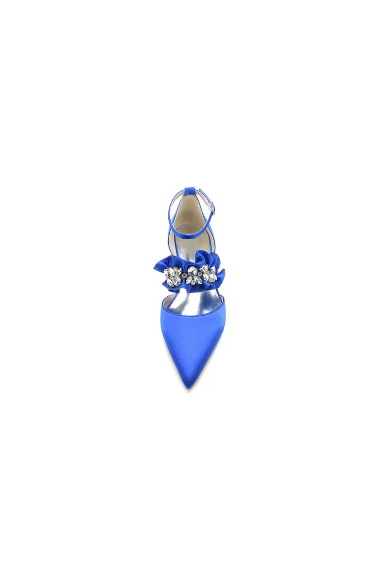 Pointed Toe Rhinestone Beaded Buckle Kitten Heels