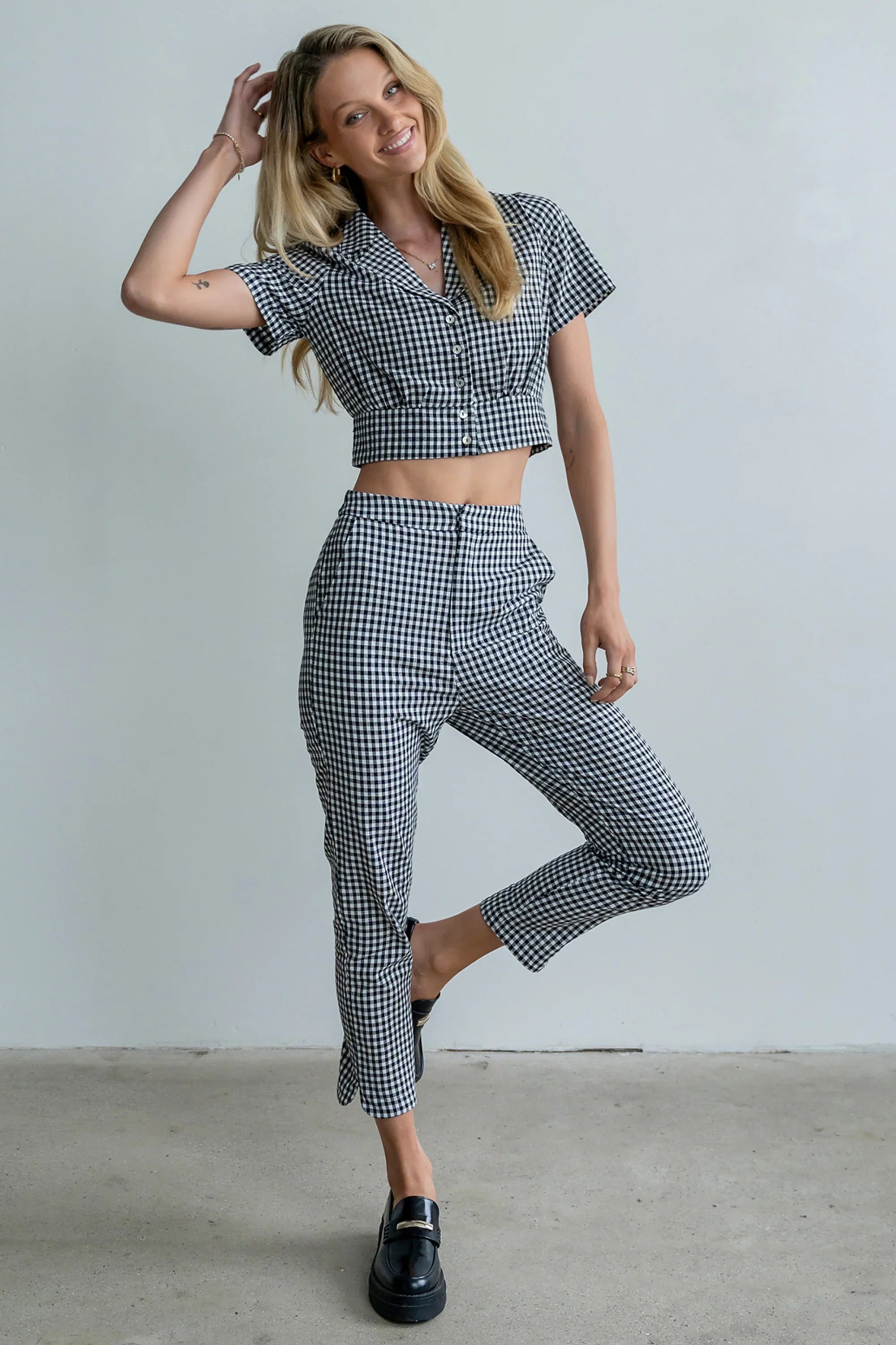 Madie Gingham Button Up in Black