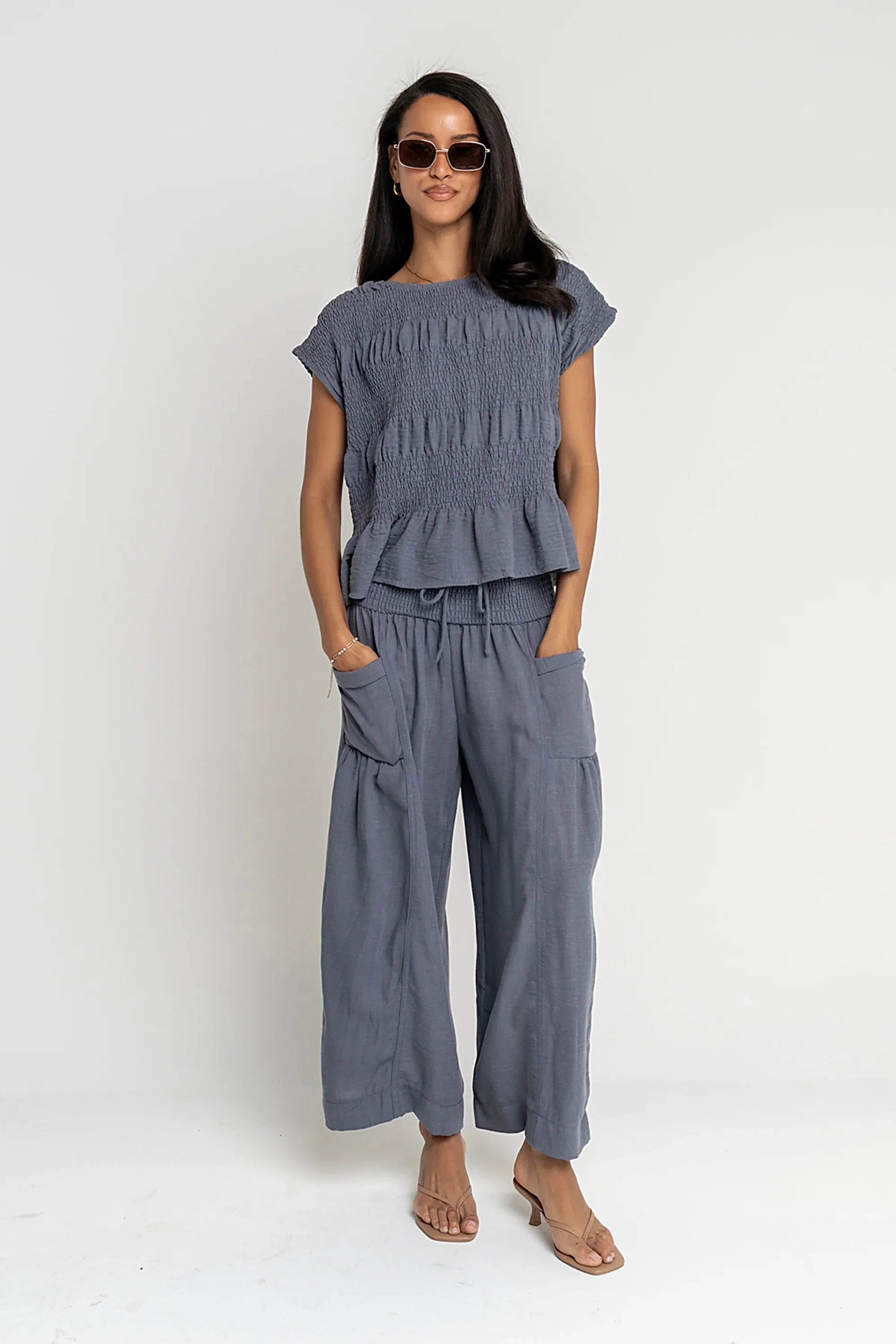 Ashton Smocked Top in Blue