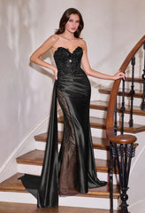 Evans Gown Satin Dress With Illusion Leg Slit