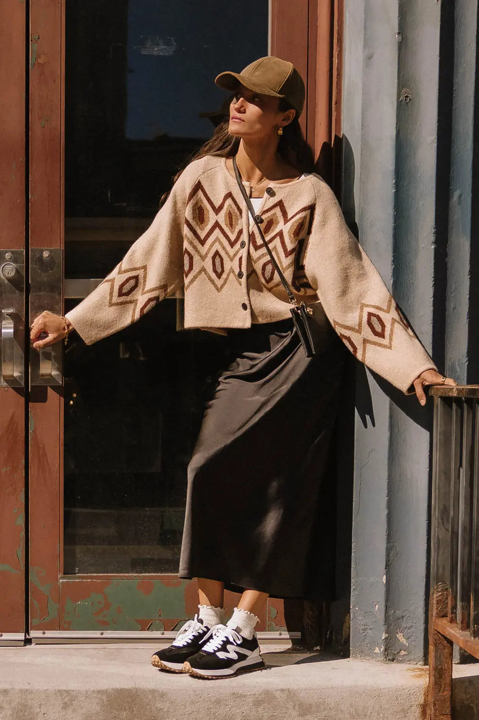 Angelica Geometric Cardigan in Tan FINAL SALE