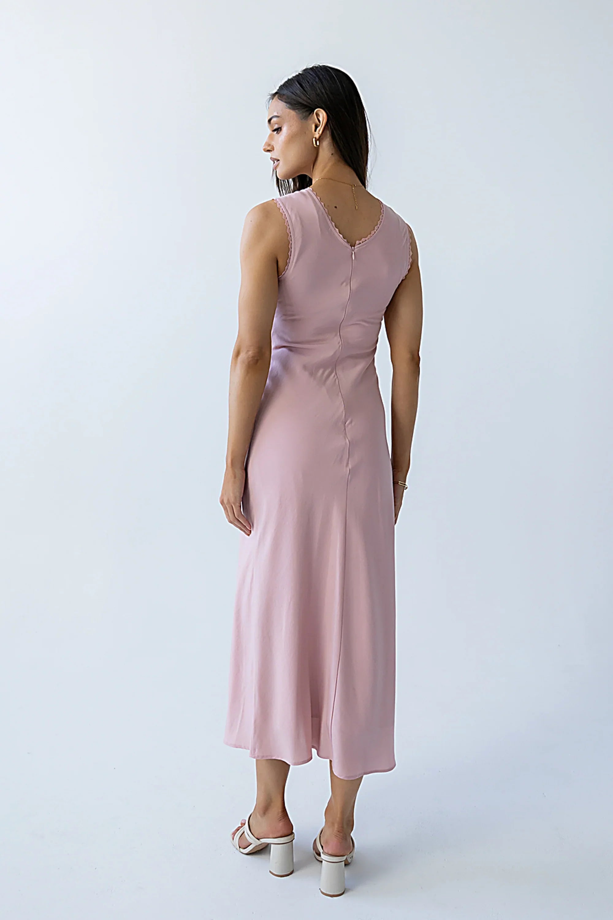 Hailey Lace Trim Maxi Dress in Pink