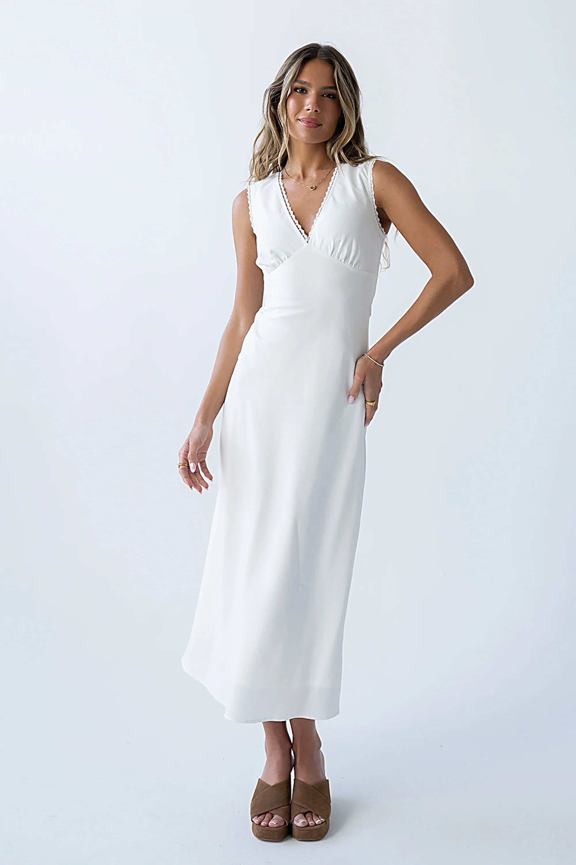 Hailey Lace Trim Maxi Dress in Ivory