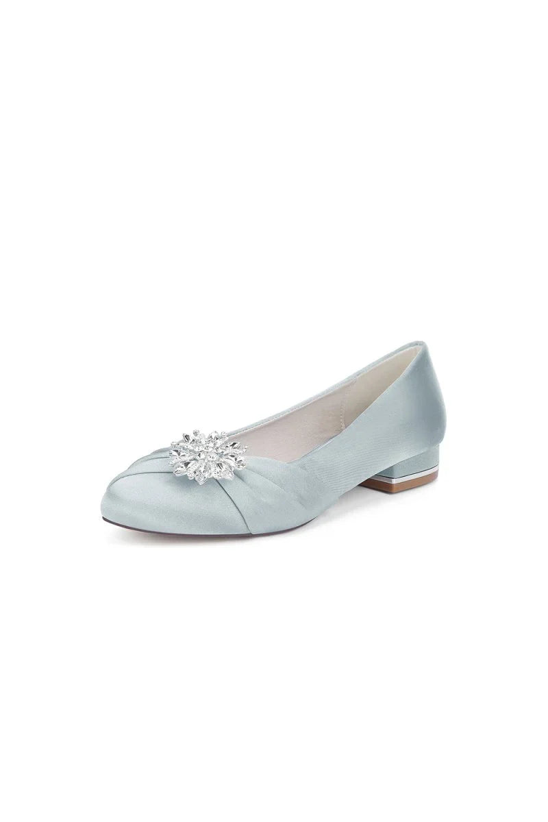 Navy Blue Flat Shoes with Crystal Flower Decoration