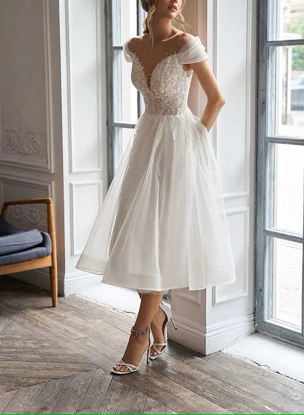 A Line Sweetheart Long Sleeves Elegant Tulle Wedding Dresses With Appliques Lace