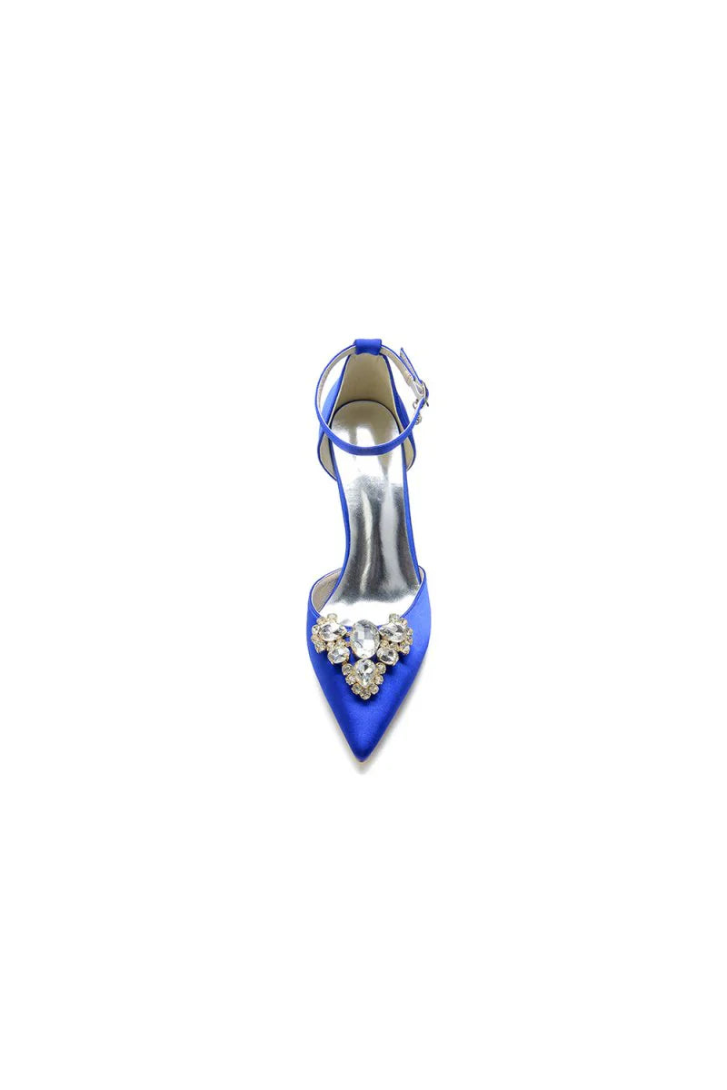 Cocktail Pointed Toe Crystal Buckle Strap Heels