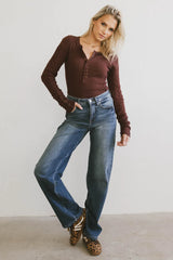 Naomi Cable Knit Sleeve Top in Red Brown FINAL SALE