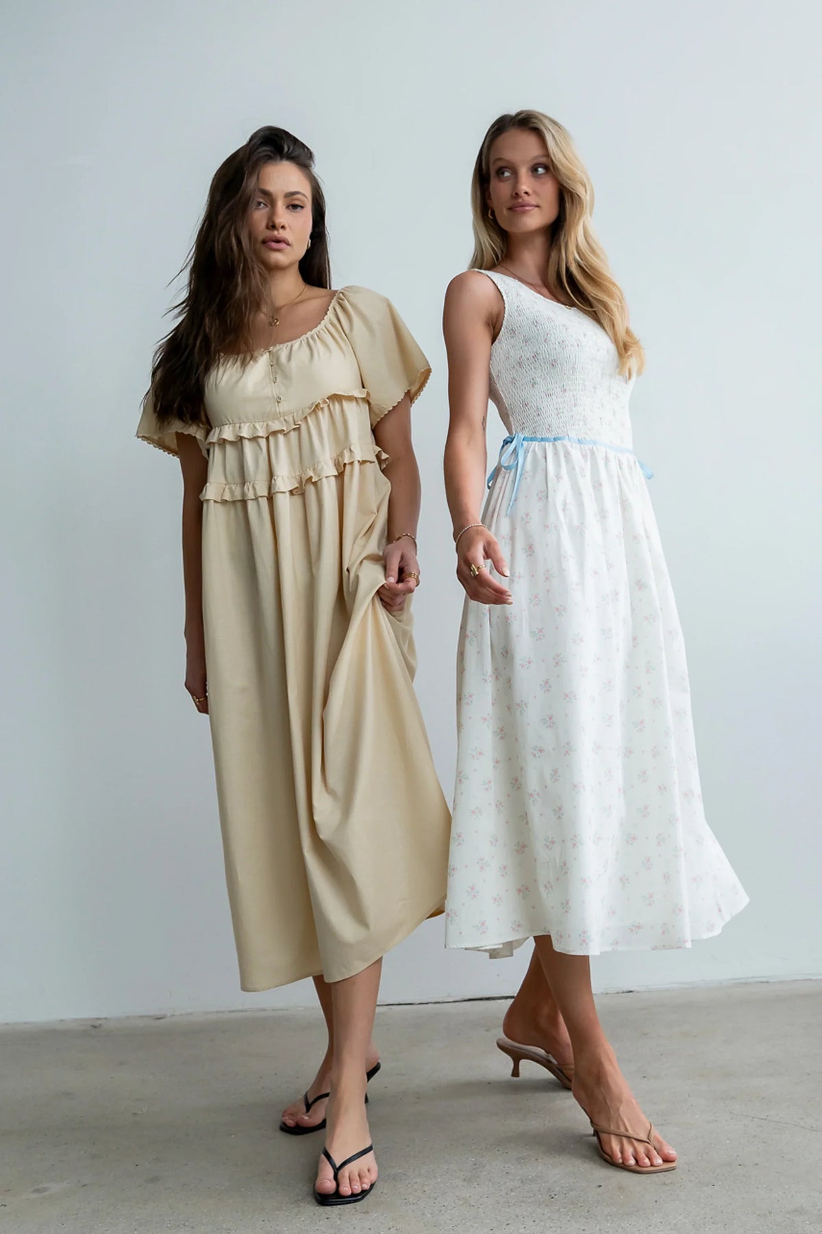 Kammie Smocked Midi Dress in Cream