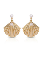 Scallop Shell and Pearl Earrings