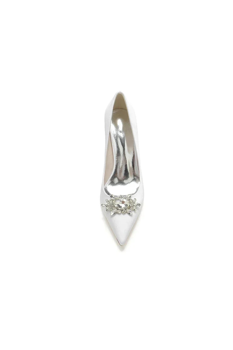 Pointed Toe Chunky Heels with Rhinestone
