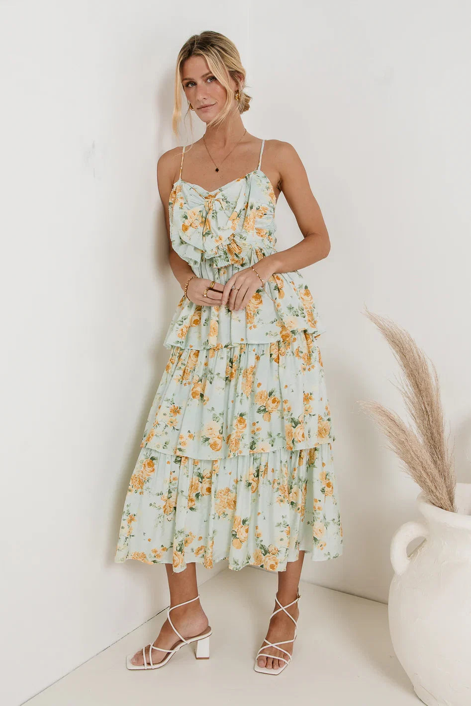 Ava Floral Midi Dress in Sage FINAL SALE