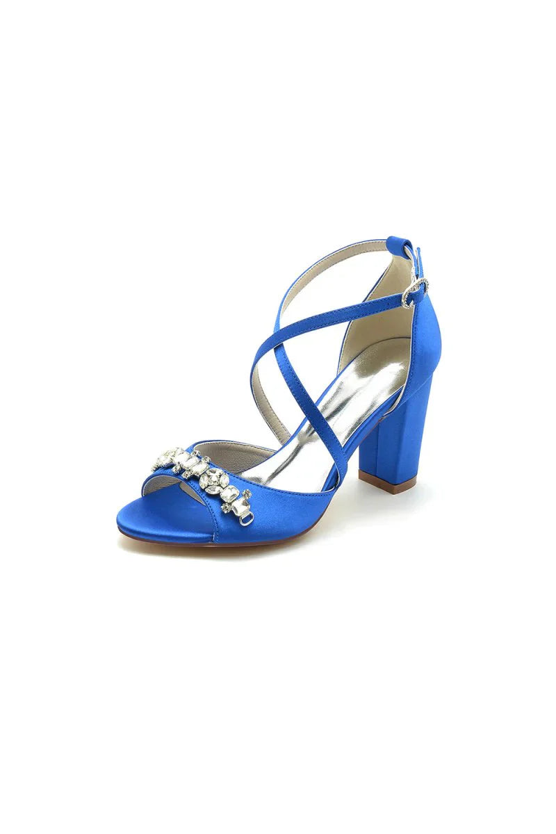 Champagne Cross Strap High Heels with Crystal Embellishments