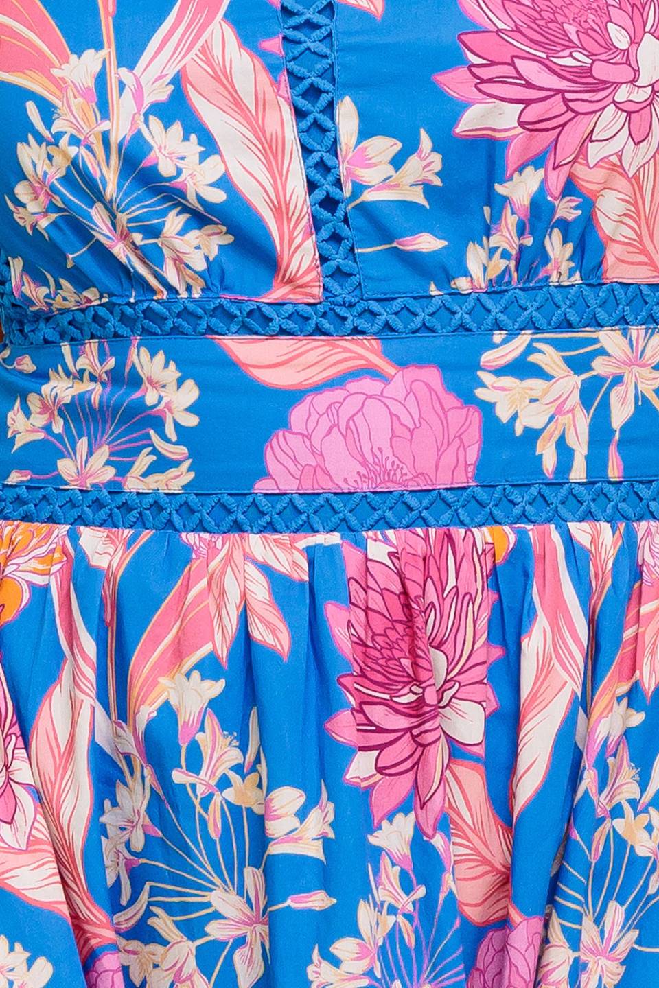 SOLANA MIDI DRESS BLUE PINK FLORAL HALTER DRESS