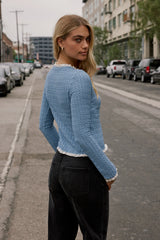 Sierra Lace Trim Blouse in Light Blue FINAL SALE