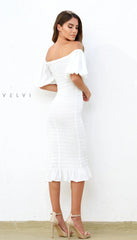 Skyla Shirred Midi Dress WHITE