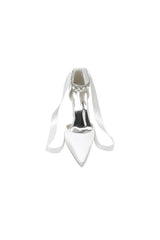 Rhinestone Ribbon Pointed Toe Ankle Strap Chunky Heel