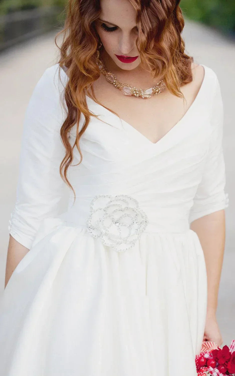 Knee Length Wedding Dress With 3 4 Sleeves