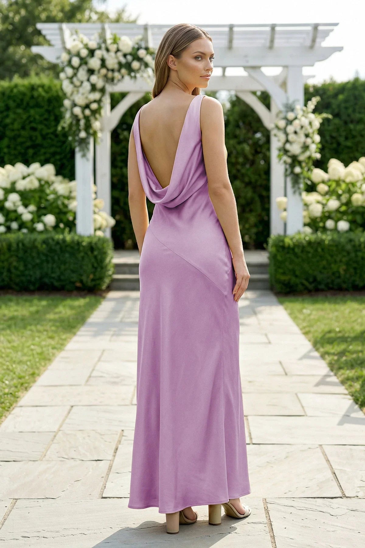 Charming Sheath V Neck Stretch Satin Bridesmaid Dresses