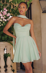 Ella Mini Dress A line Strapless Chiffon Cocktail Dress With Scarf