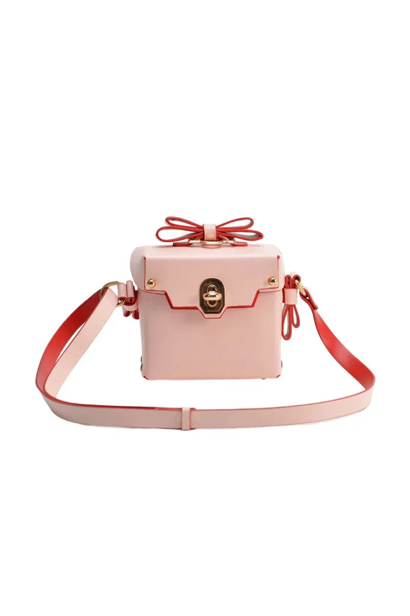 Womens Bowknots Box Shoulder Bags in Vegan Leather