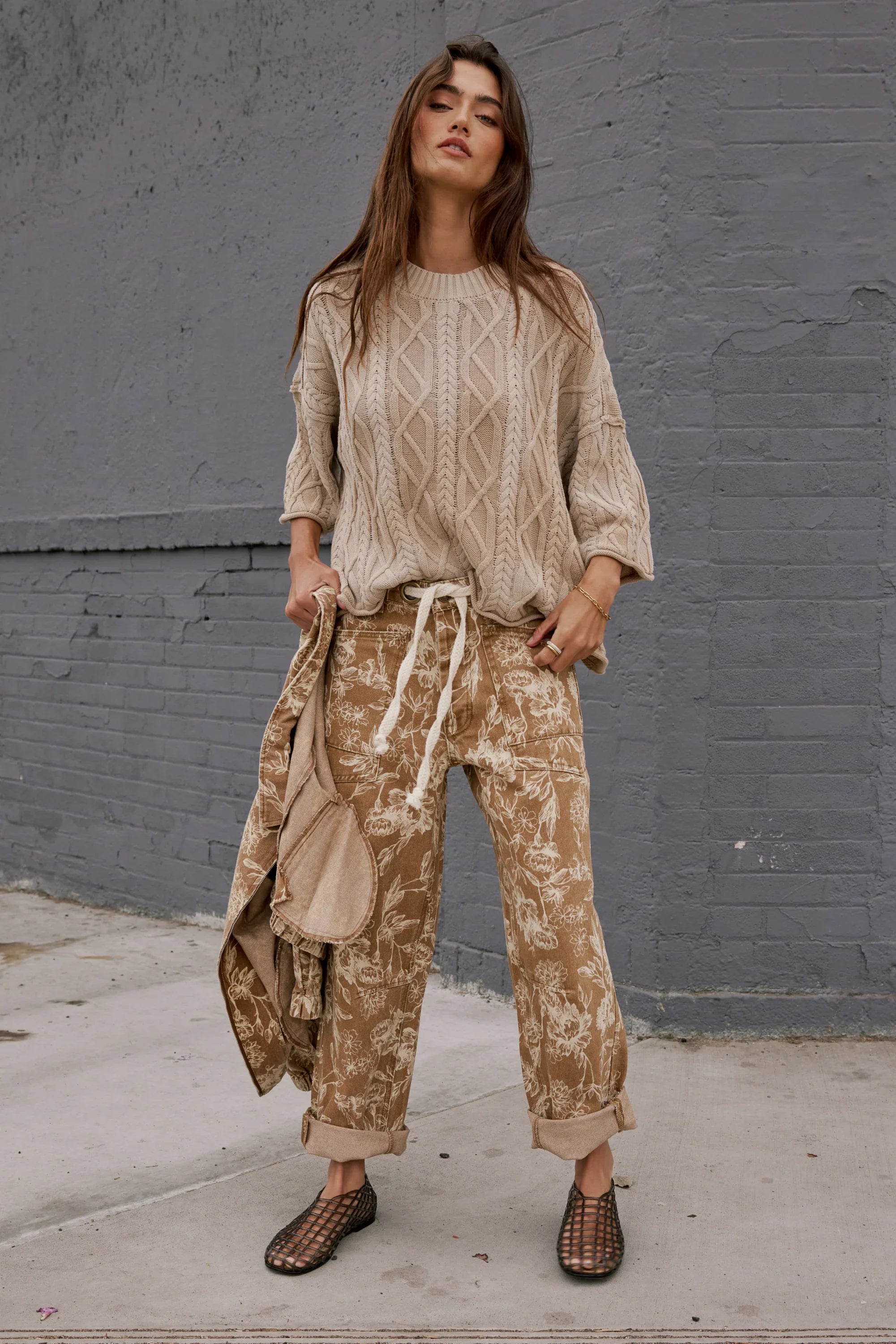 Raegan Cable Knit Sweater in Tan