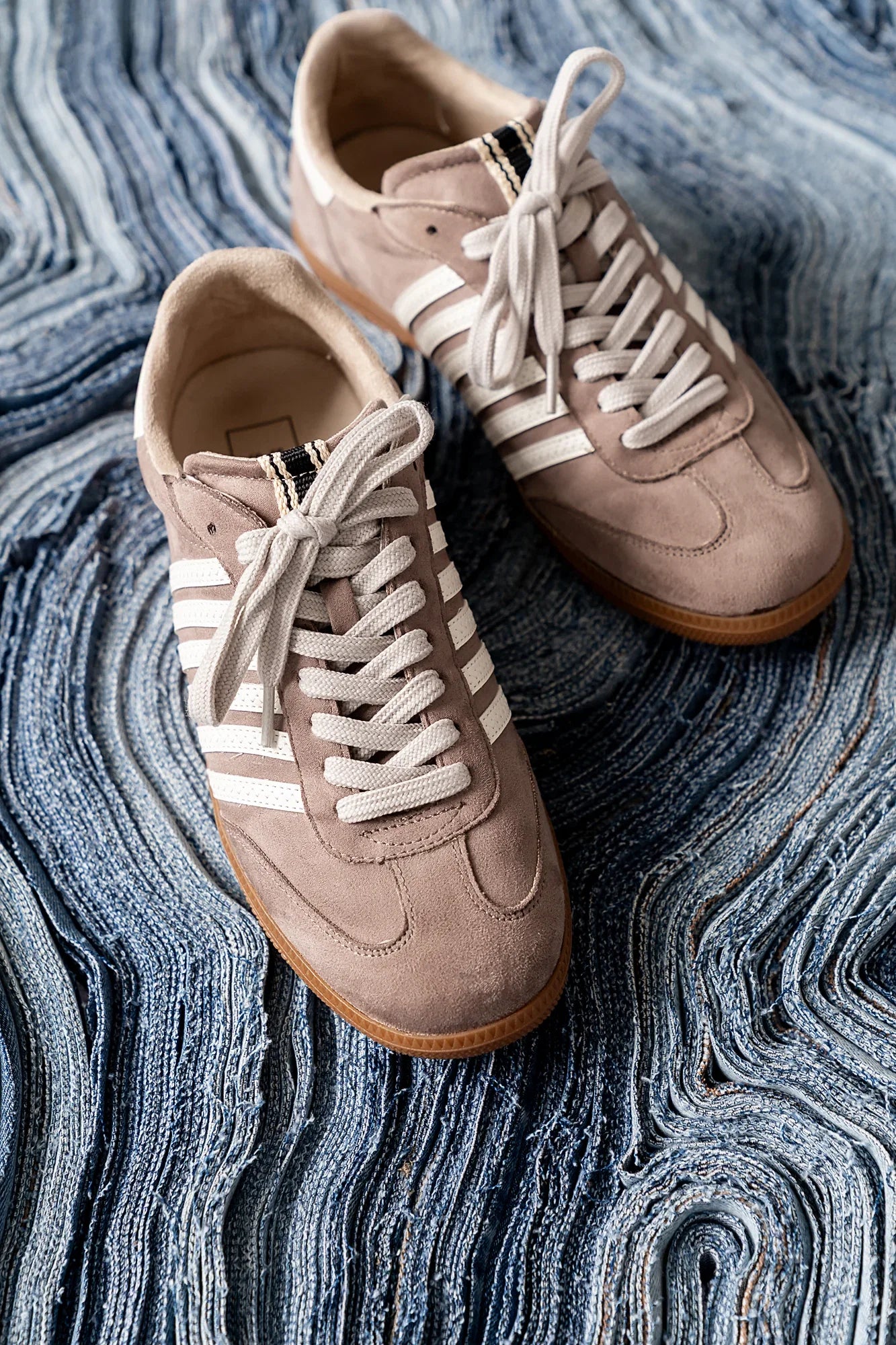 Stevie Striped Sneaker in Taupe FINAL SALE