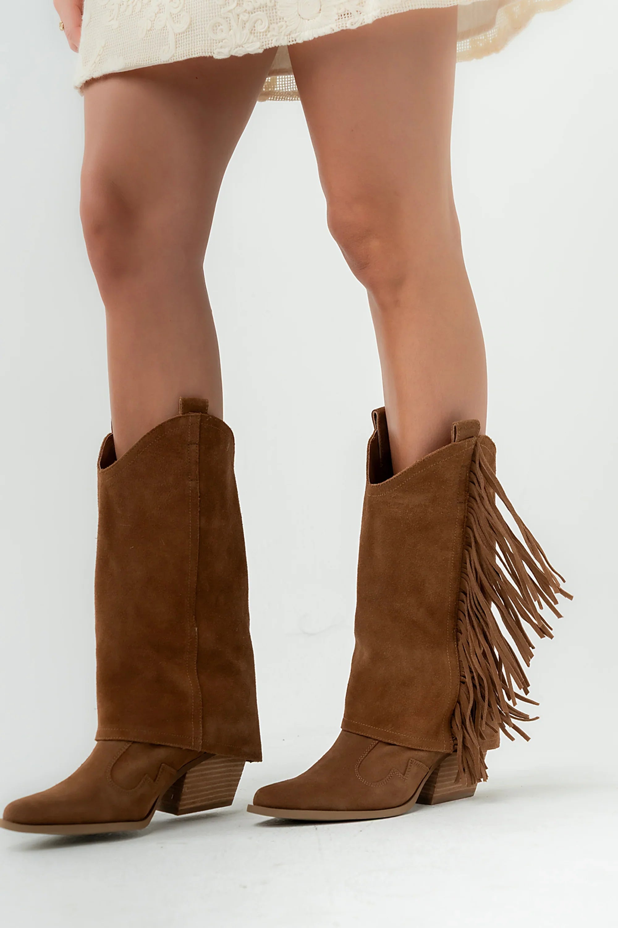 Deston Fringe Boots in Tan