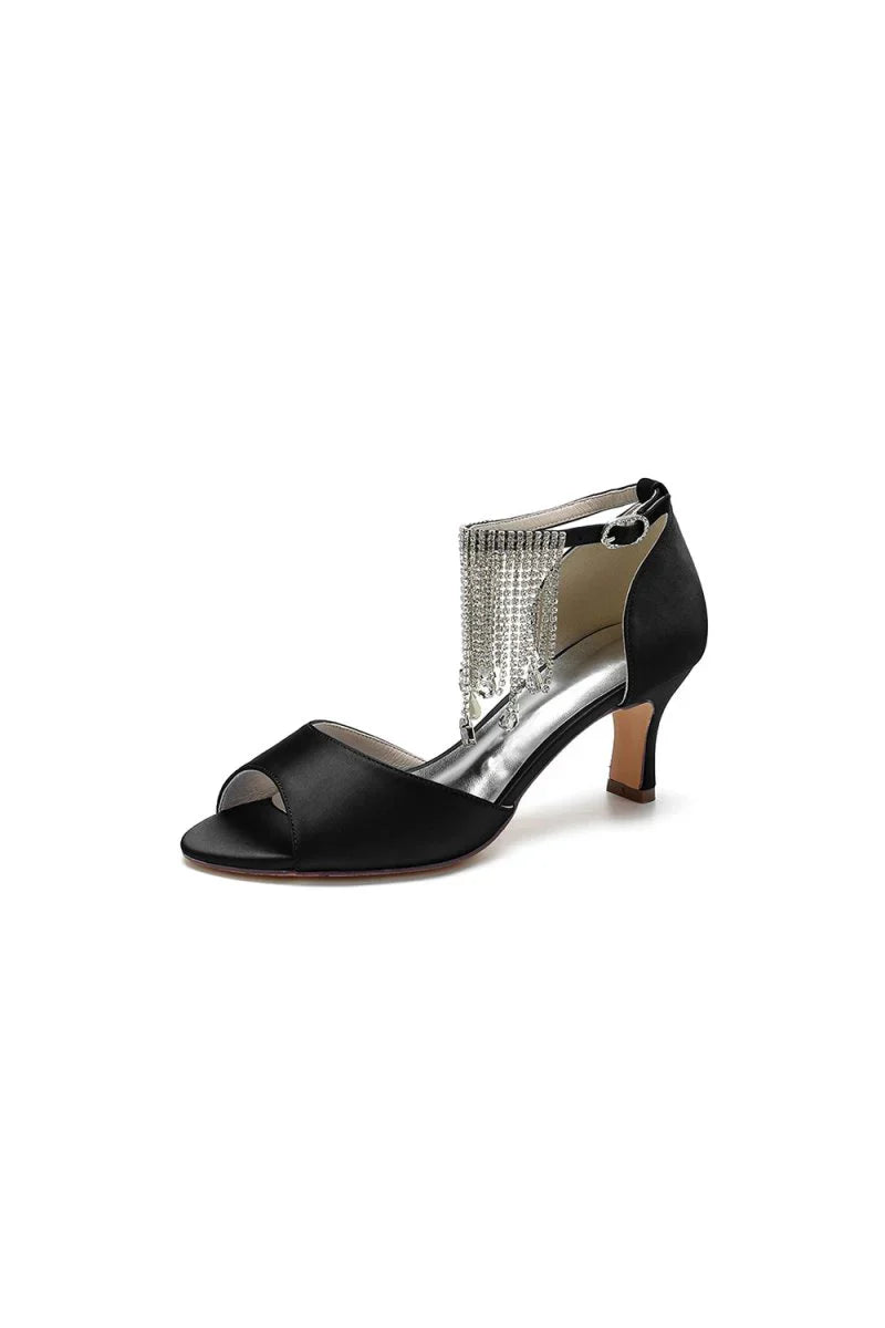 Cocktail Open Toe Tassel Strap Chunky Heels