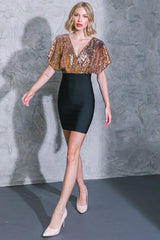 MIDNIGHT GLAM BLACK GOLD MINI DRESS