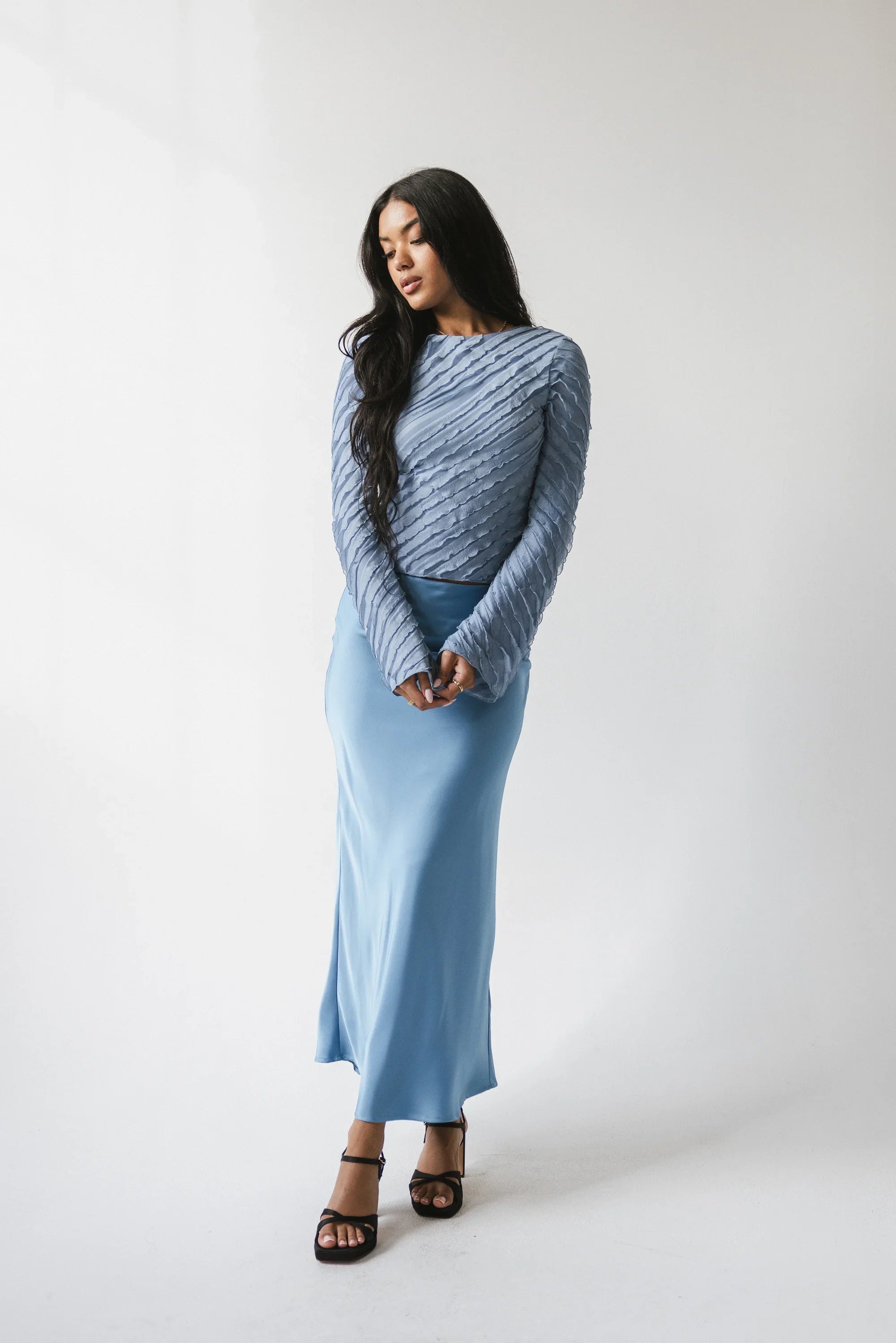 Tory Satin Maxi Skirt in Blue