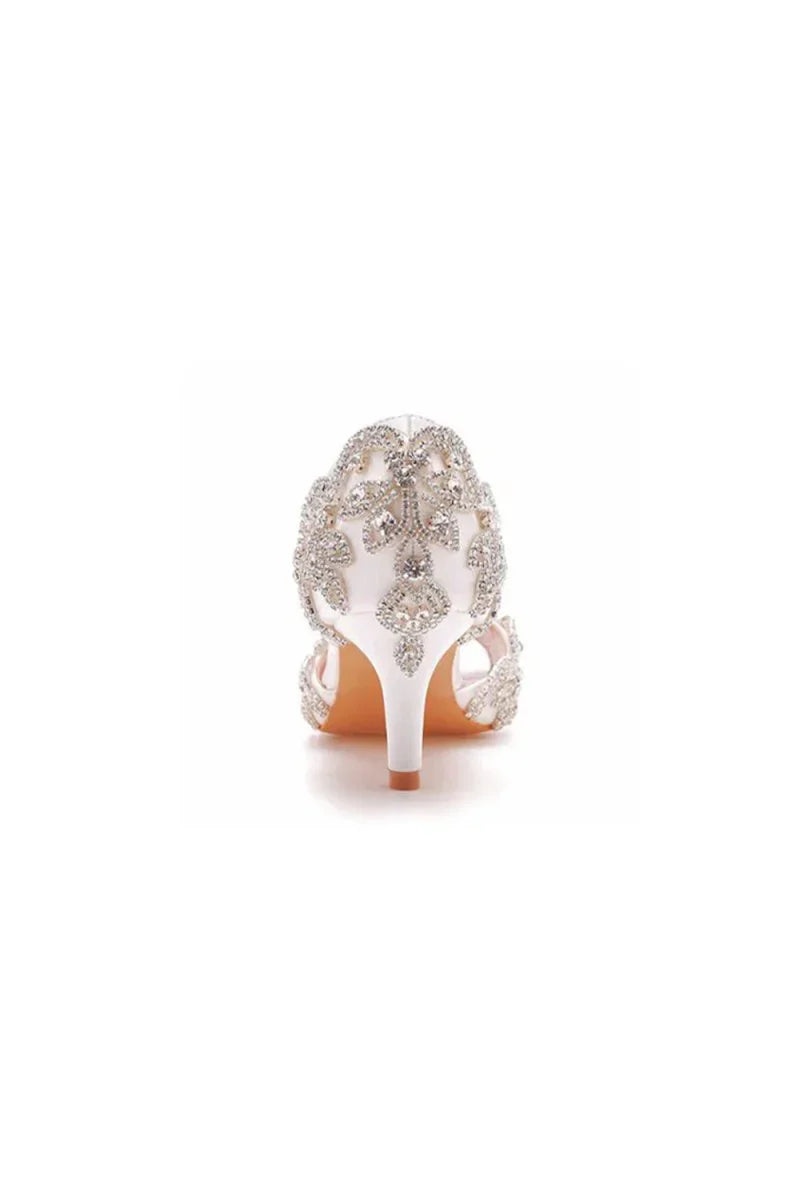 Peep Toe Satin Rhinestone Slip On High Heels