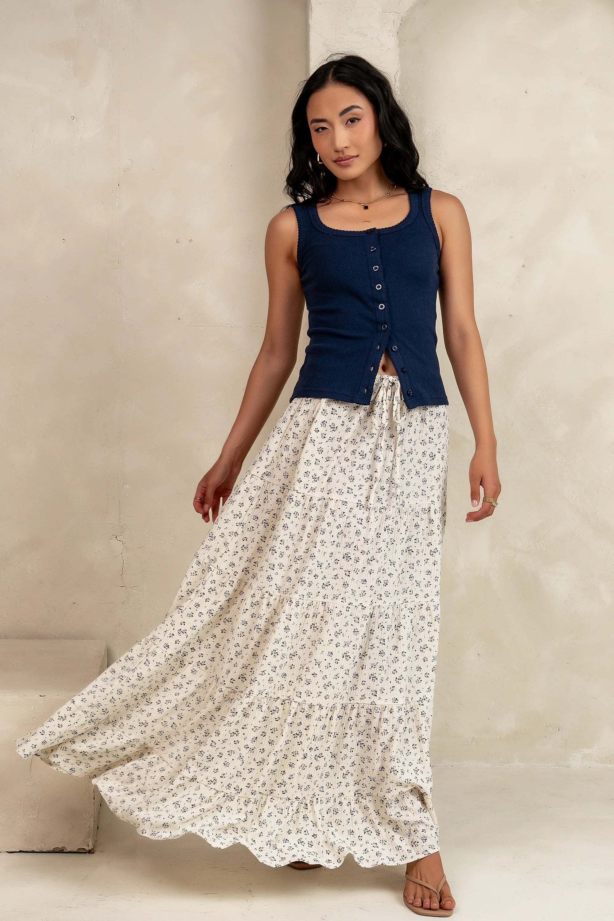 Marlee Floral Maxi Skirt in Cream FINAL SALE
