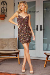 4209 Primavera Floral Beaded Short Dress
