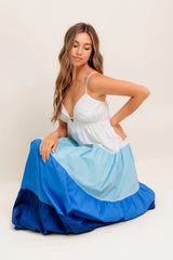 CRUISE MODE MIDI DRESS BLUE COLOR BLOCK