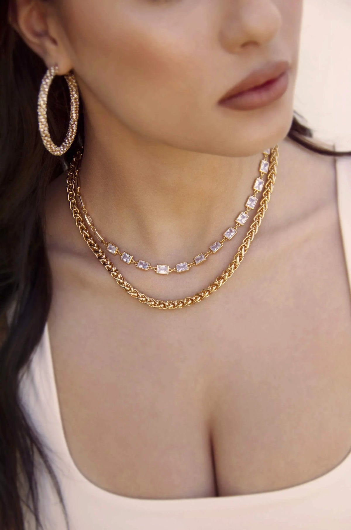 Double The Trouble Crystal Chain Necklace Set