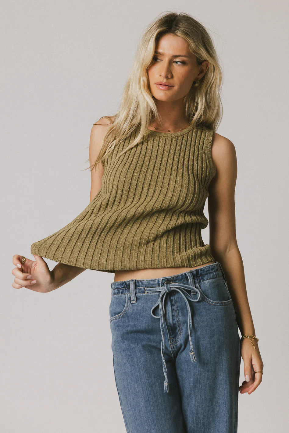 Riley Ribbed Top in Olive FINAL SALE
