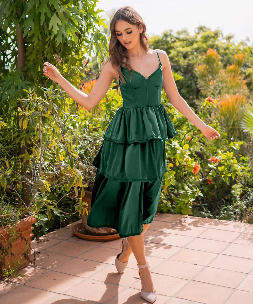 Maeve Corset Midi Dress Emerald