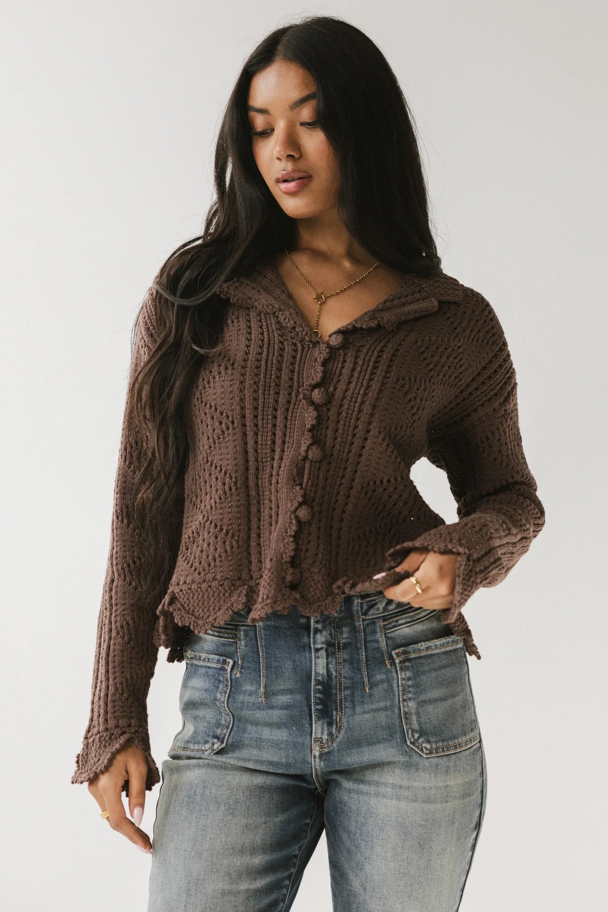 Mary Crochet Cardigan in Brown FINAL SALE