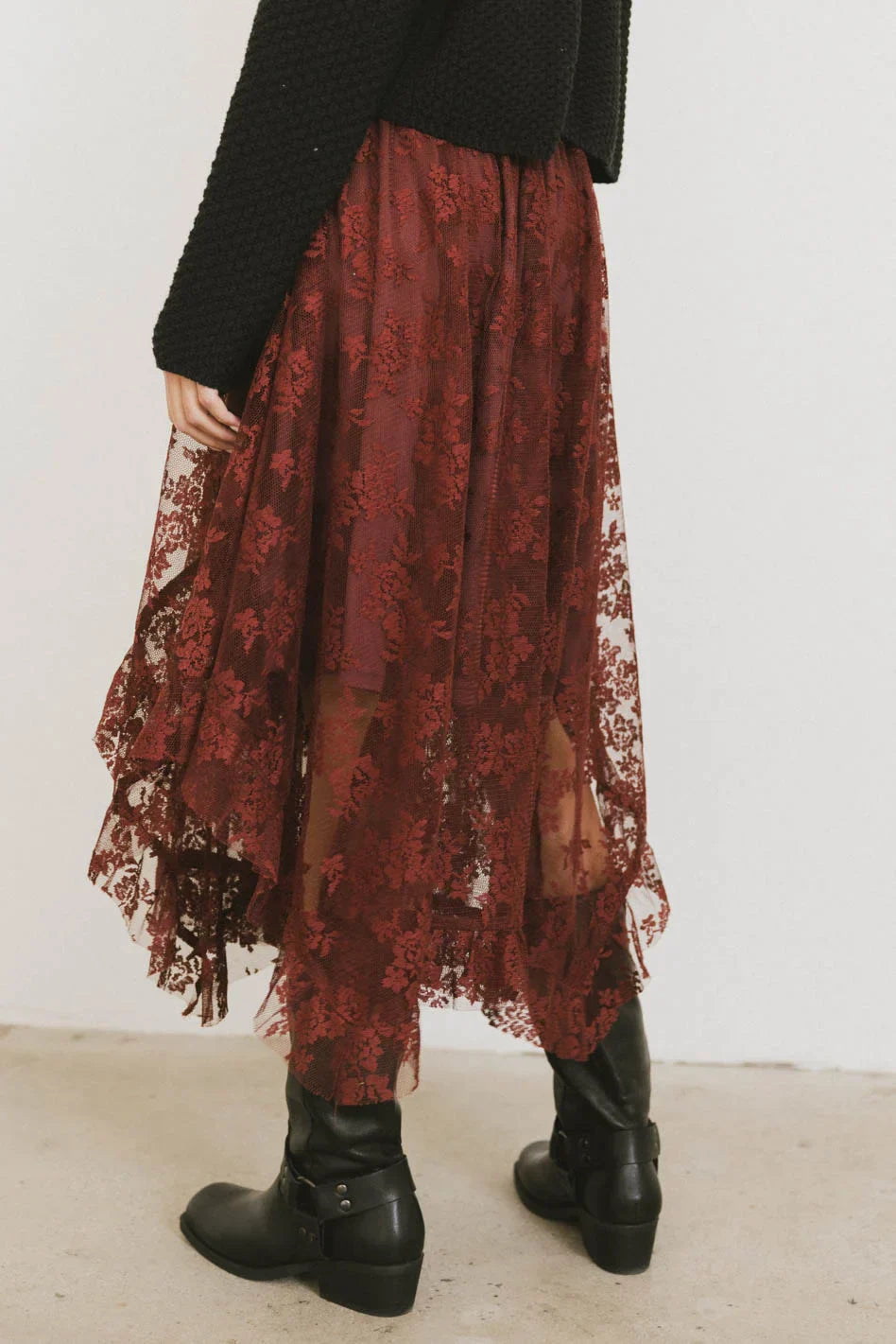 Elsie Lace Midi Skirt in Red Brown FINAL SALE