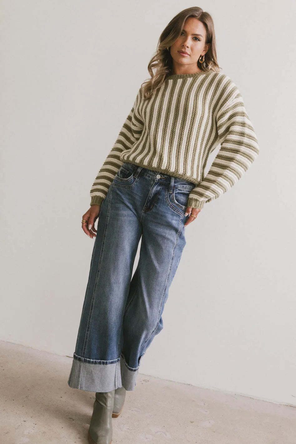 Baila Striped Sweater in Moss FINAL SALE
