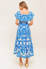 SERENADE MIDI DRESS PRINTED OFF SHOULDER COTTON DRESS