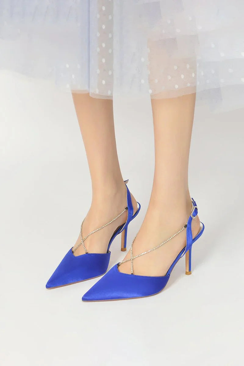 Pointed Toe Crystal Ankle Strap Stiletto Heels